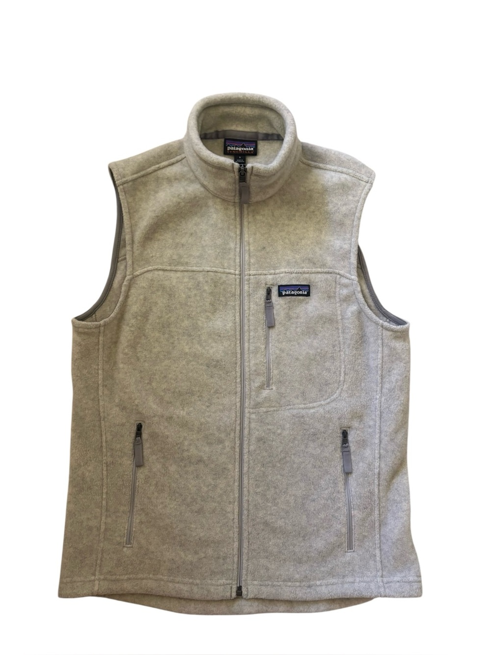 Patagonia Synchilla Full Zip Fleece Vest Oatmeal Cream Tan Light Gray Small S